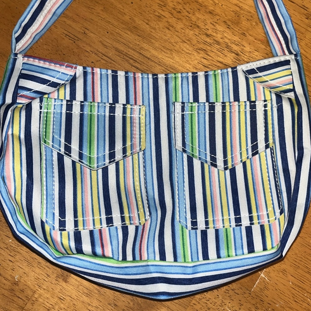 Striped Multicolor Pastel Blue White Green Pink Yellow Zippered Shoulder Bag - Picture 5 of 13